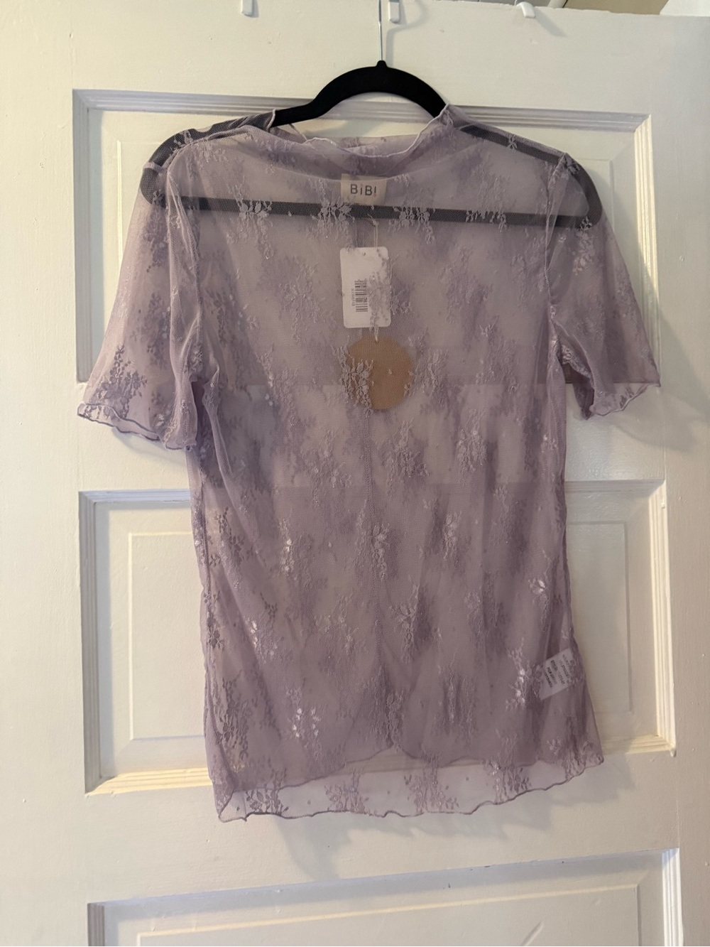BiBi Sheer Lavender Lace Short Sleeve Top